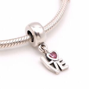 925 Sterling Silver LOVE Dangle Charm Pink Heart Bead for Pandora Bracelet